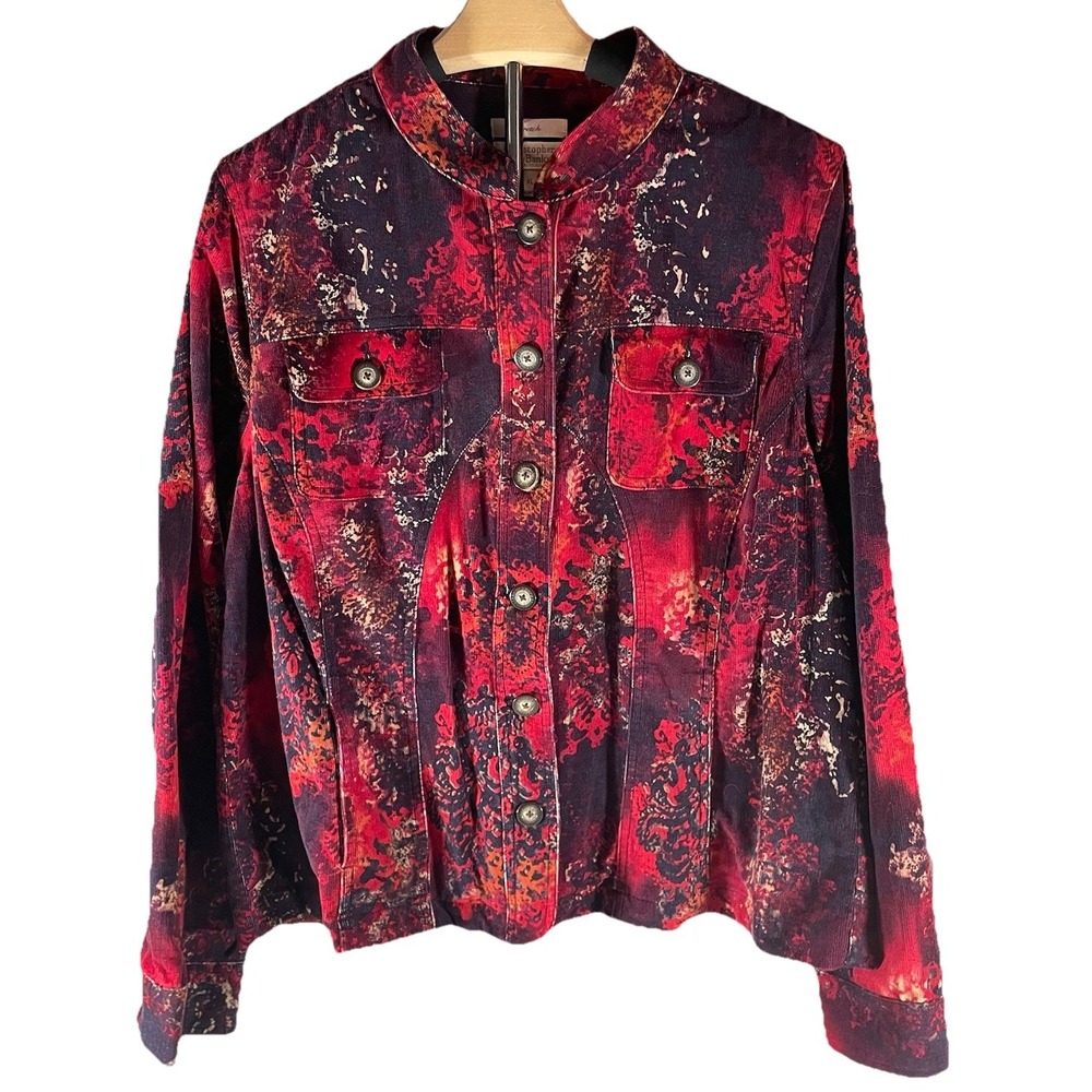 Christopher & Banks Womens Stretch Corduroy Floral Jacket Size XL Button Up - Picture 2 of 7